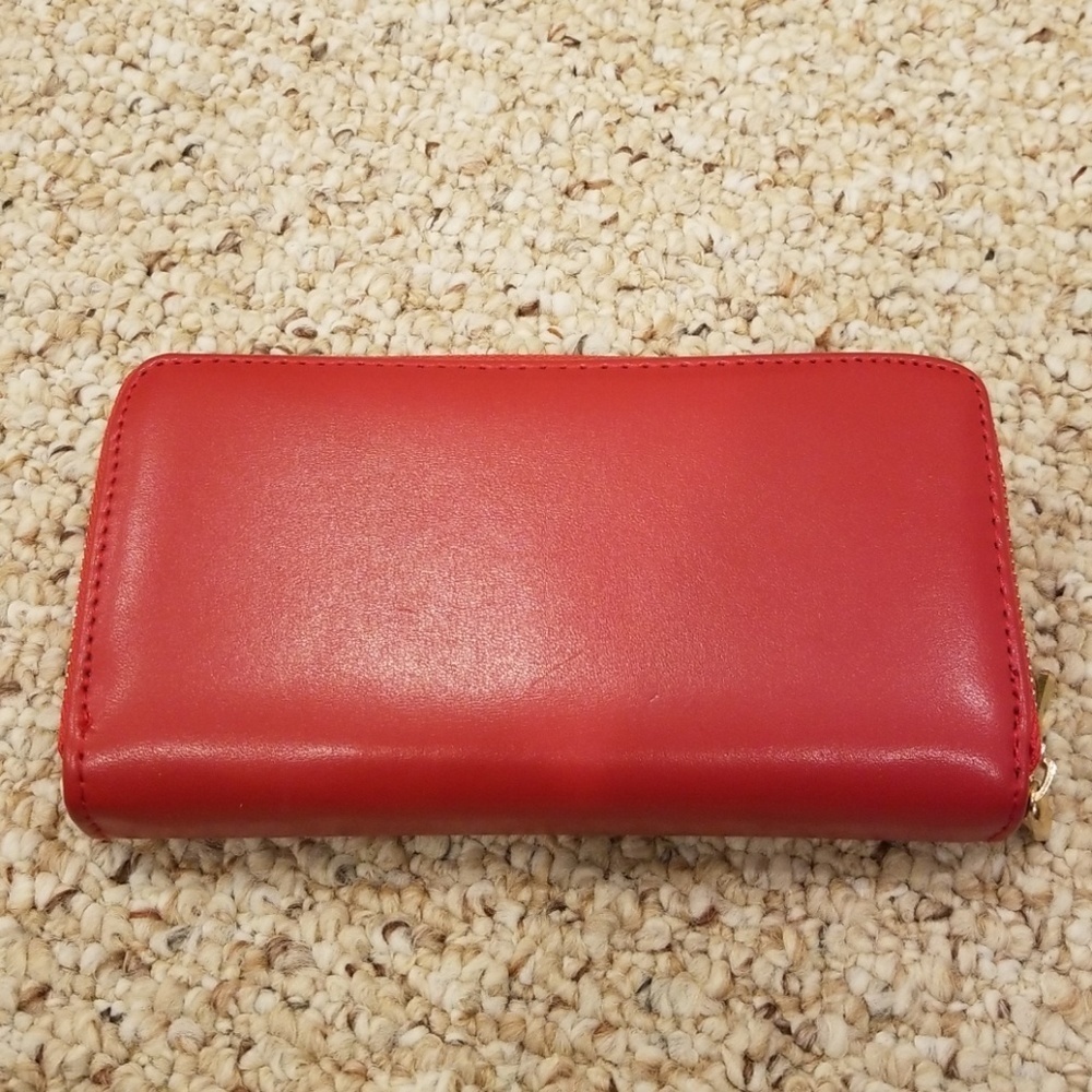 RED Double Zip Wallet with Gold Hardware